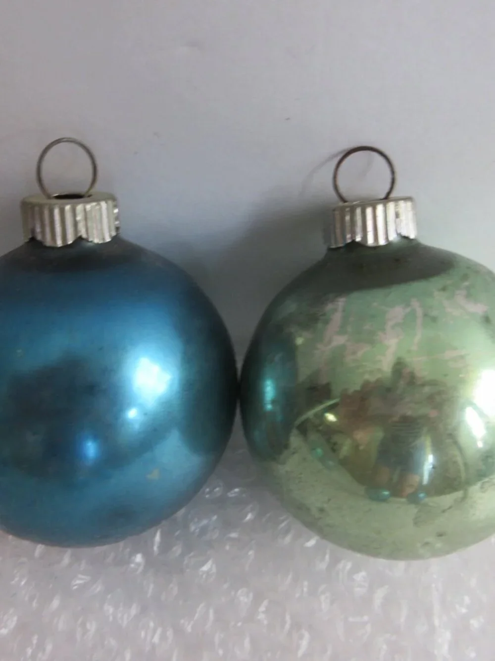 Blue Aqua Glass Christmas Ornaments Lot of 8 Vintage Poland, Shiny Brite, Japan